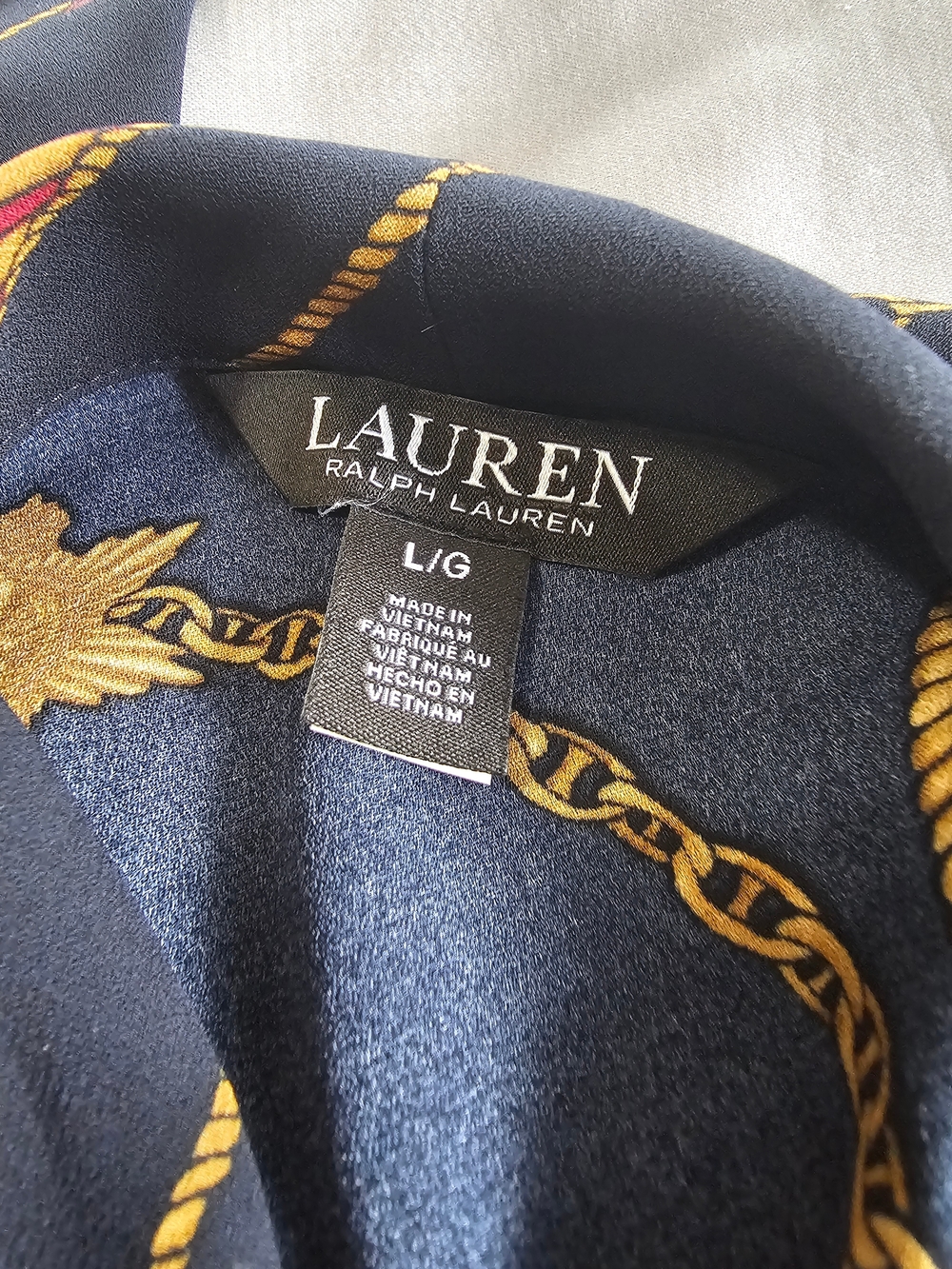 Lauren Ralph Lauren Navy Chain-Print Women's Shirt Size L - Picture 7 of 8